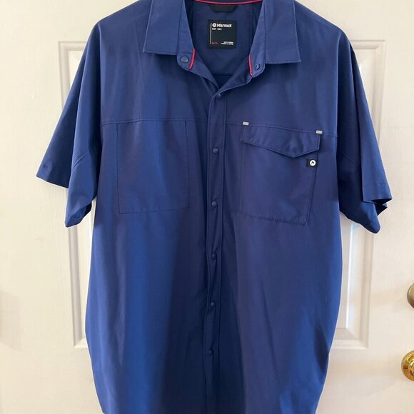 2 marmot  Men's Blue/Rust Northgate Peak UPF Protection Shirt Sz XL - Picture 2 of 16
